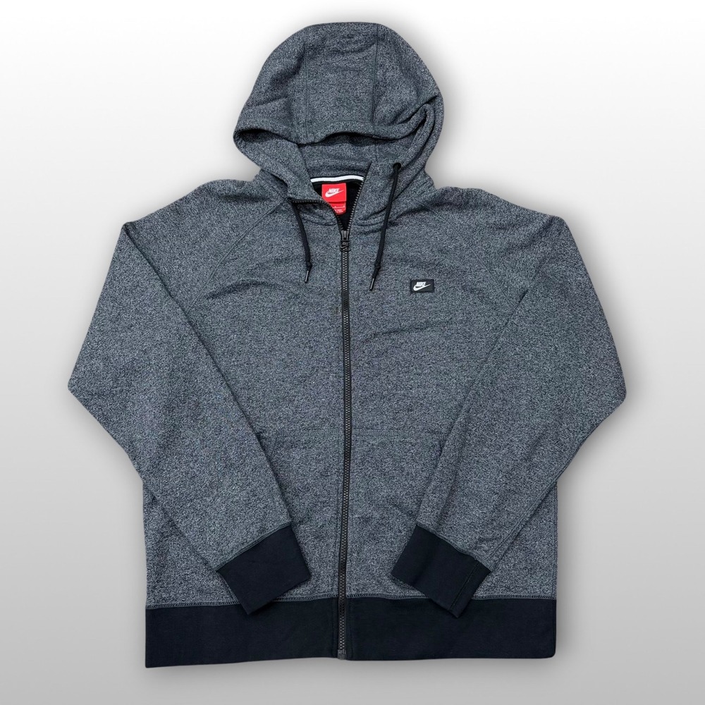 Nike Full Zip Hoodie Mens Large Grey Heather Black Raglan 678560-065 Sweatshirt